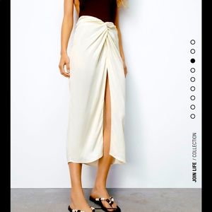 Zara Off White Satin Slit Skirt
